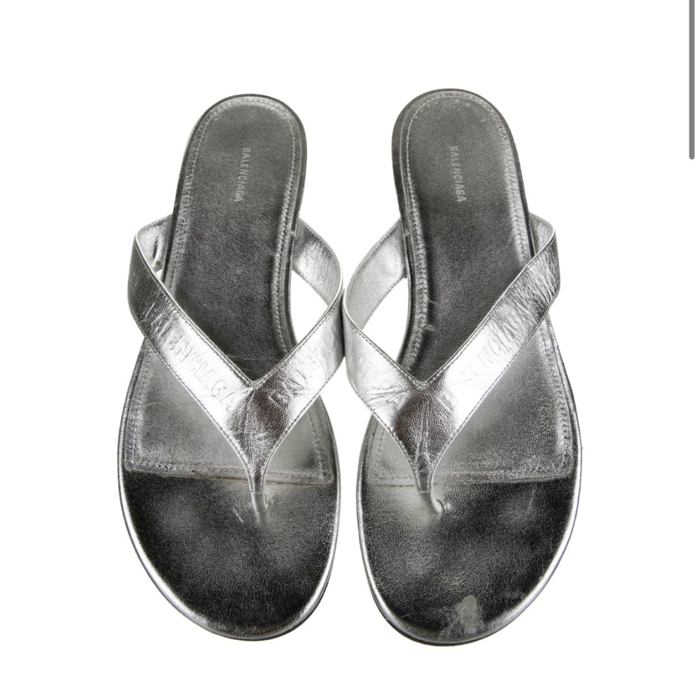 Balenciaga silver leather thong sandals